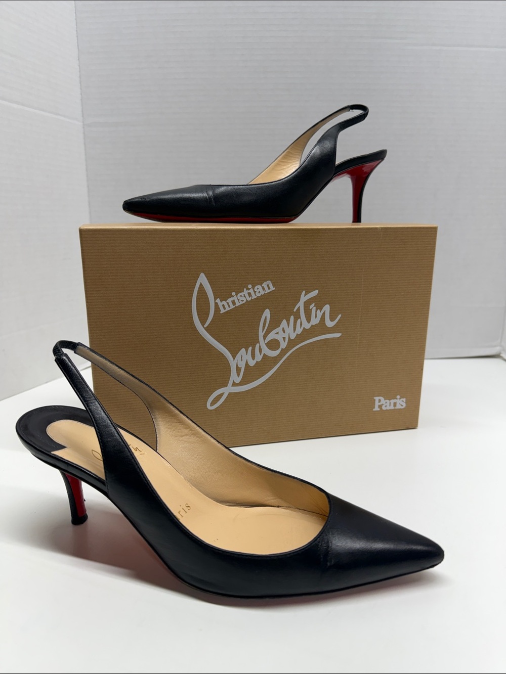 Christian Louboutin Black Leather Slingback Pumps with Red Soles